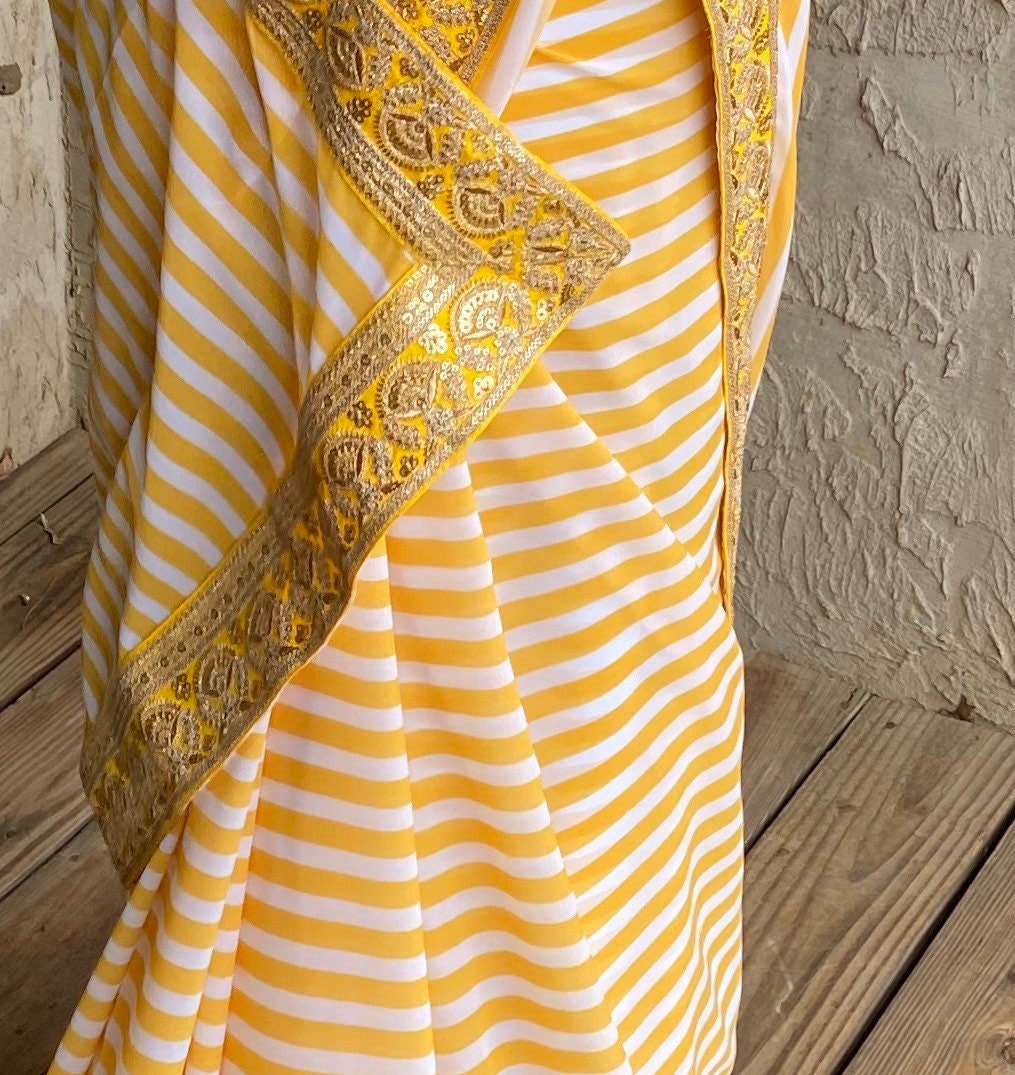Stripes georgette designer saree with stitched blouse / silk saree with readymade blouse / stripes saree USA / saree blouse set / silk saree