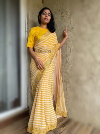 Stripes georgette designer saree with stitched blouse / silk saree with readymade blouse / stripes saree / saree blouse set / silk saree