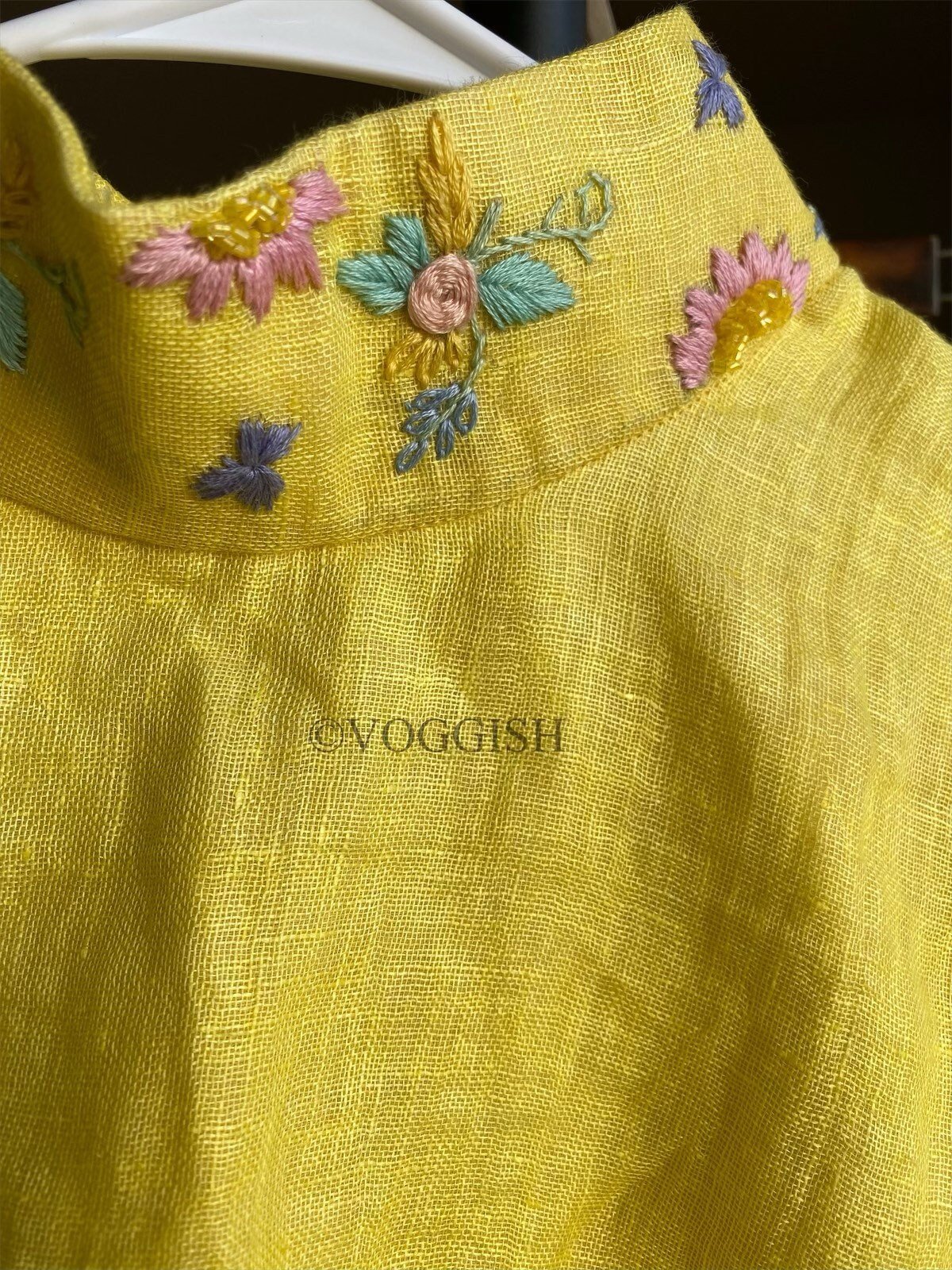 Pure Linen saree with hand embroidered linen blouse / high neck readymade blouse / linen saree with stitched blouse