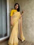Stripes georgette designer saree with stitched blouse / silk saree with readymade blouse / stripes saree USA / saree blouse set / silk saree