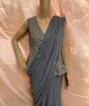 Georgette saree with sequin embroidered ready to wear blouse  | modern silk saree | cocktail saree  / saree with stitched  long blouse