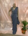 Georgette saree with sequin embroidered ready to wear blouse  | modern silk saree | cocktail saree  / saree with stitched  long blouse