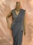 Georgette saree with sequin embroidered ready to wear blouse  | modern silk saree | cocktail saree  / saree with stitched  long blouse