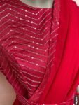 Saree with stitched blouse/ modern saree belt blouse / red saree USA / cocktail georgette saree / sequin blouse red / high neck saree blouse