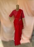 Saree with stitched blouse/ modern saree belt blouse / red saree USA / cocktail georgette saree / sequin blouse red / high neck saree blouse