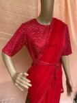 Saree with stitched blouse/ modern saree belt blouse / red saree USA / cocktail georgette saree / sequin blouse red / high neck saree blouse