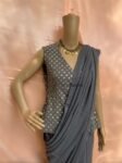 Georgette saree with sequin embroidered ready to wear blouse  | modern silk saree | cocktail saree  / saree with stitched  long blouse