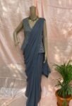 Georgette saree with sequin embroidered ready to wear blouse  | modern silk saree | cocktail saree  / saree with stitched  long blouse