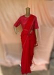 Saree with stitched blouse/ modern saree belt blouse / red saree USA / cocktail georgette saree / sequin blouse red / high neck saree blouse
