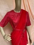 Saree with stitched blouse/ modern saree belt blouse / red saree USA / cocktail georgette saree / sequin blouse red / high neck saree blouse
