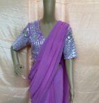 Saree with stitched blouse/ silk saree em blouse / violet saree USA / georgette designer saree / cocktail saree/ modern saree blouse