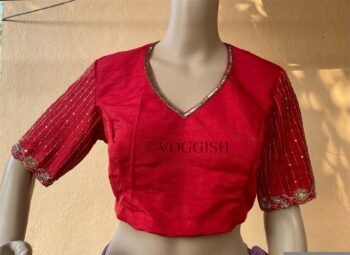 pure silk hand embroidery blouse /  saree maggam red blouse / raw silk zardosi blouse / hand embroidered blouse / ready made blouse zardosi/
