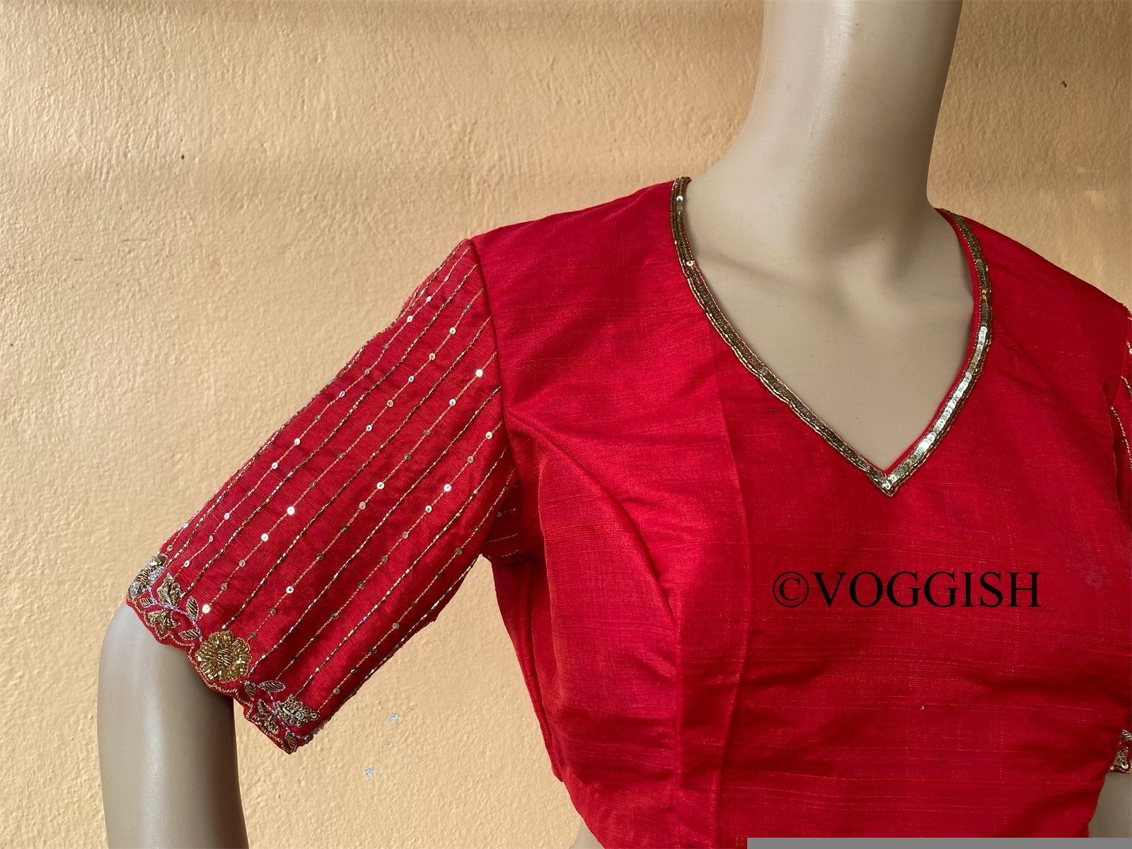 pure silk hand embroidery blouse / saree maggam red blouse / raw silk zardosi blouse / hand embroidered blouse / ready made blouse zardosi/