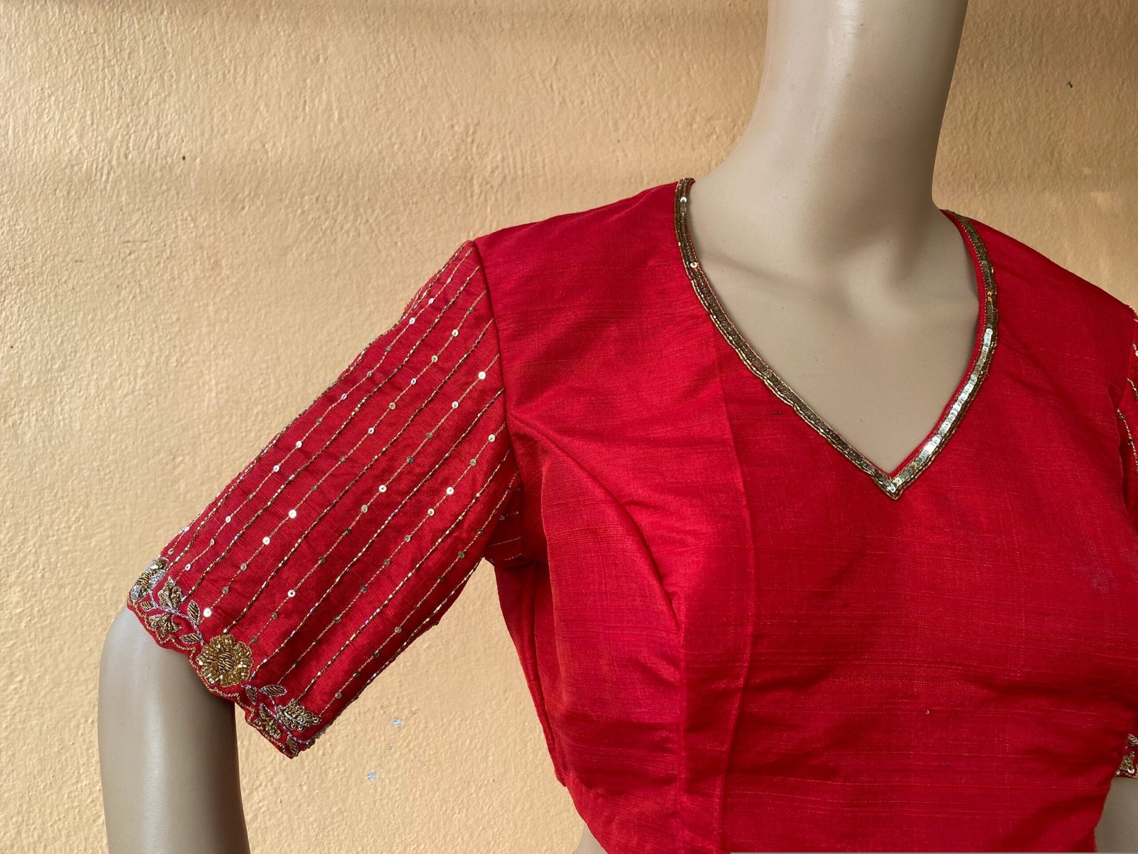 pure silk hand embroidery blouse / saree maggam red blouse / raw silk zardosi blouse / hand embroidered blouse / ready made blouse zardosi/