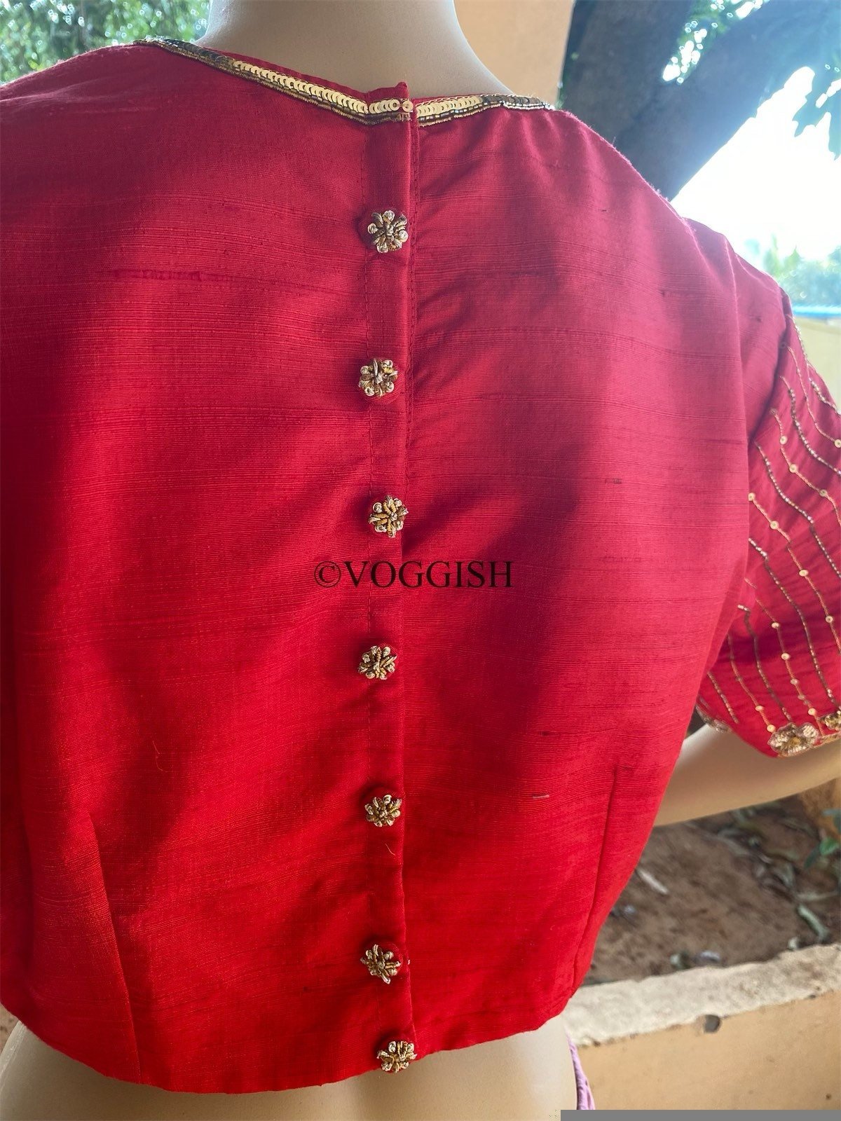 pure silk hand embroidery blouse / saree maggam red blouse / raw silk zardosi blouse / hand embroidered blouse / ready made blouse zardosi/