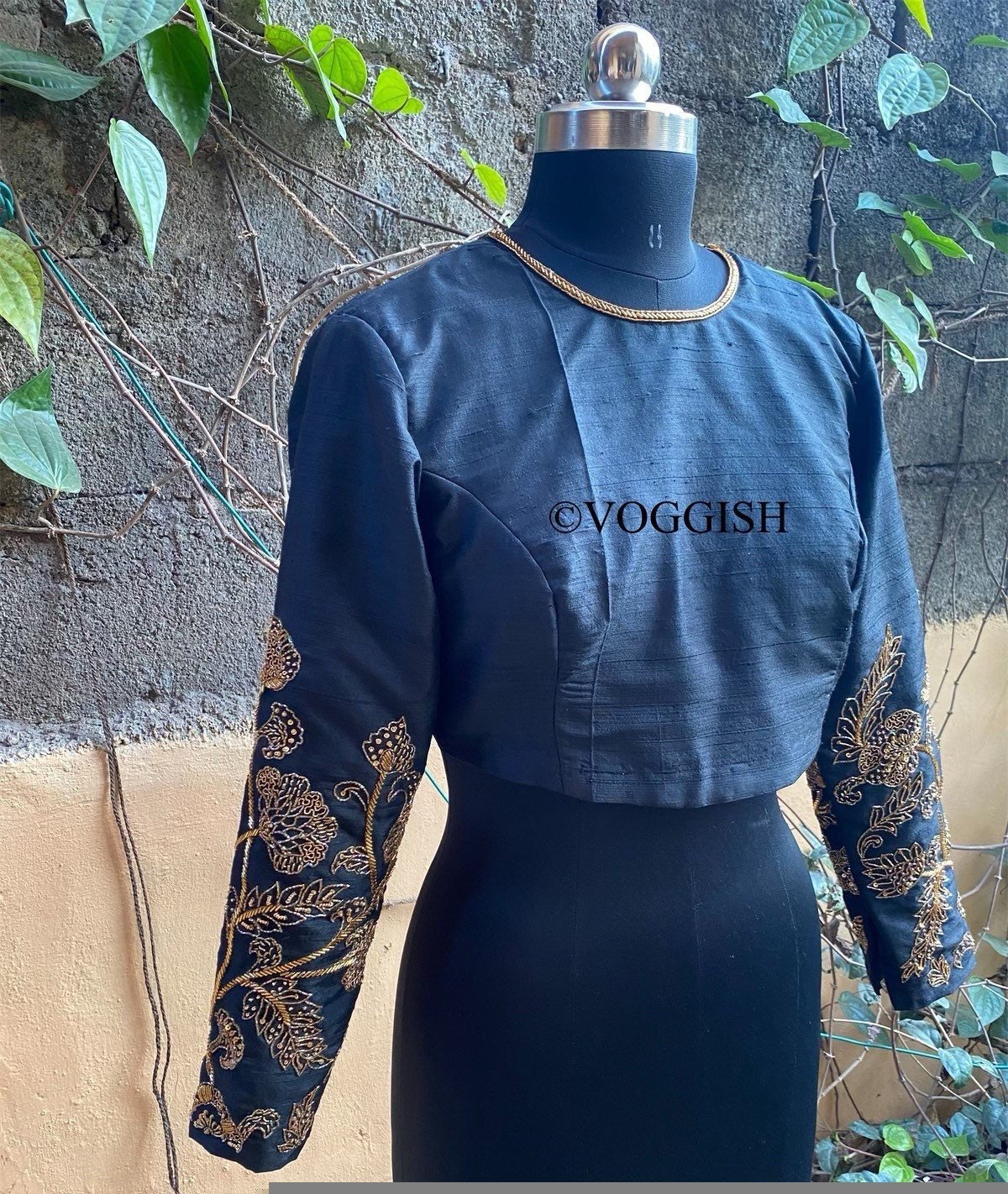 pure silk hand embroidery blouse / black maggam blouse / raw silk zardosi blouse / hand embroidered blouse / ready made blouse zardosi/