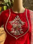 Hand embroidered red Anarkali with pure handloom banarasi dupatta / anarkali suit set / anarkali dupatta USA / Indian dresses/ voggish USA