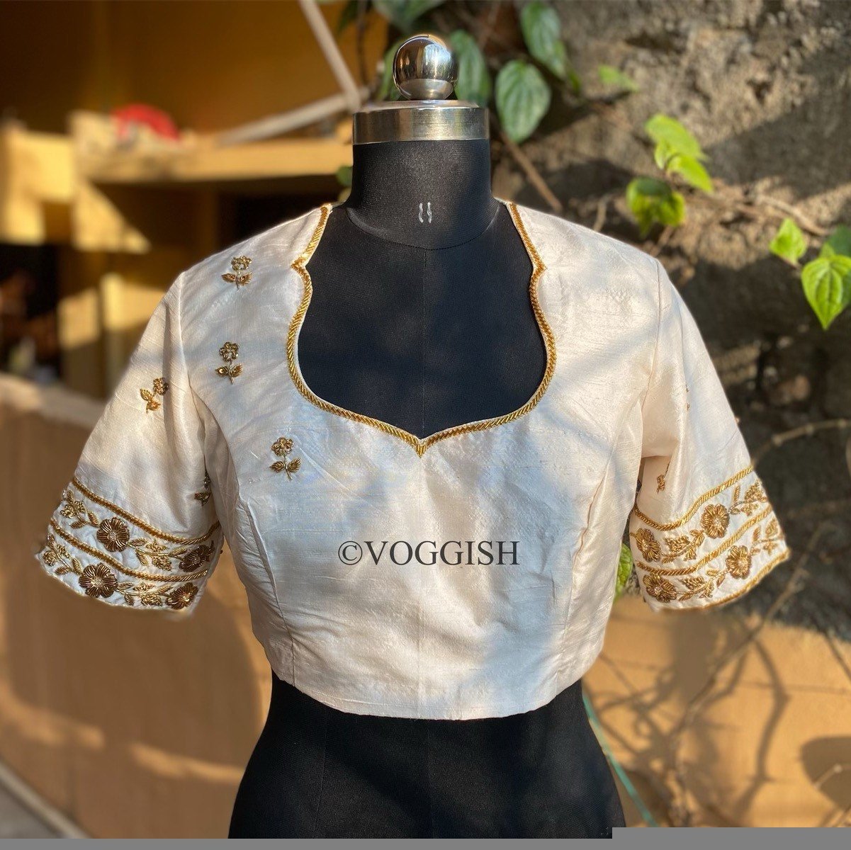 pure silk hand embroidery blouse / cream maggam blouse / raw silk zardosi blouse / hand embroidered blouse / designer ready made blouse