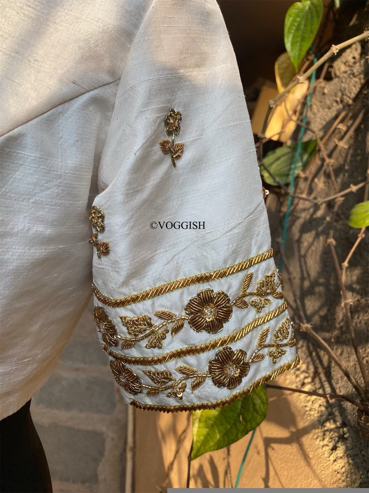 pure silk hand embroidery blouse / cream maggam blouse / raw silk zardosi blouse / hand embroidered blouse / designer ready made blouse
