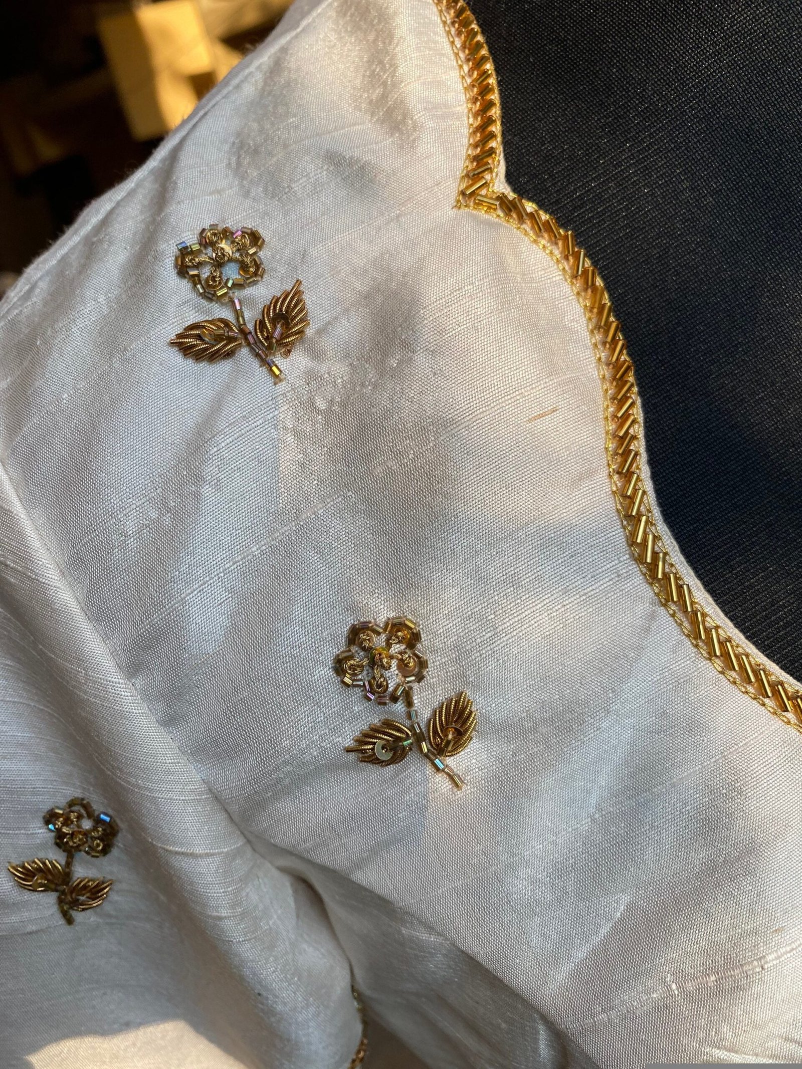 pure silk hand embroidery blouse / cream maggam blouse / raw silk zardosi blouse / hand embroidered blouse / designer ready made blouse
