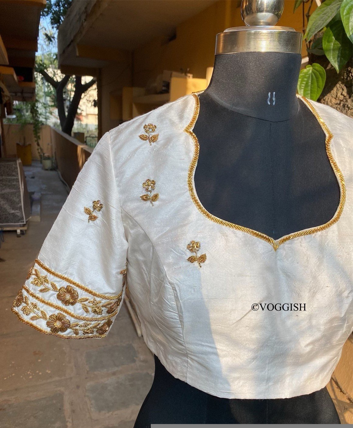 pure silk hand embroidery blouse / cream maggam blouse / raw silk zardosi blouse / hand embroidered blouse / designer ready made blouse