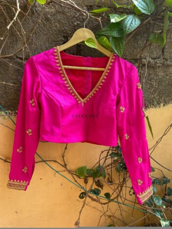 pure silk hand embroidery blouse /  pink maggam blouse / silk zardosi blouse / hand embroidered blouse / ready made blouse zardosi/ pink