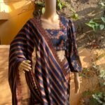 Saree with stitched blouse/stripes saree with designer blouse /saree USA / georgette designer saree / cocktail saree/ modern saree blouse