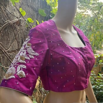 pure silk hand embroidery blouse /  saree maggam blouse / purple zardosi blouse / hand embroidered blouse / pink ready made blouse zardosi