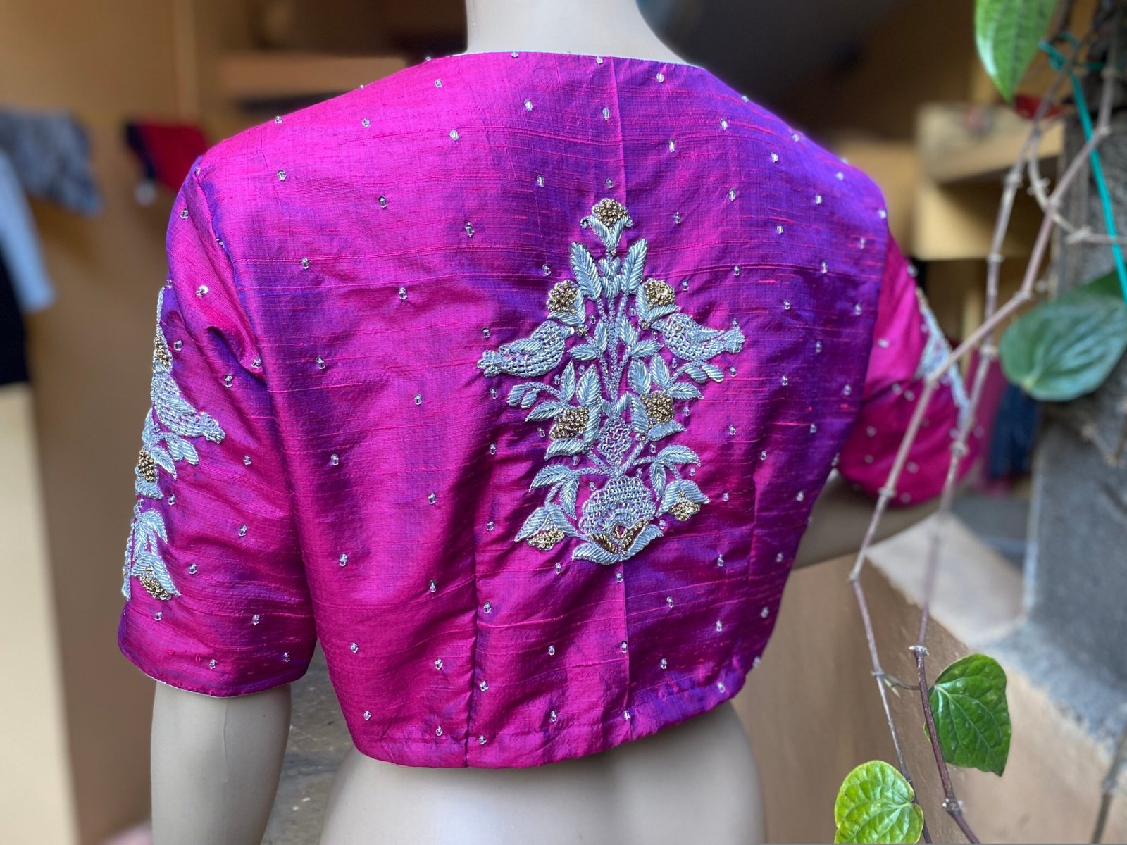 pure silk hand embroidery blouse / saree maggam blouse / purple zardosi blouse / hand embroidered blouse / pink ready made blouse zardosi