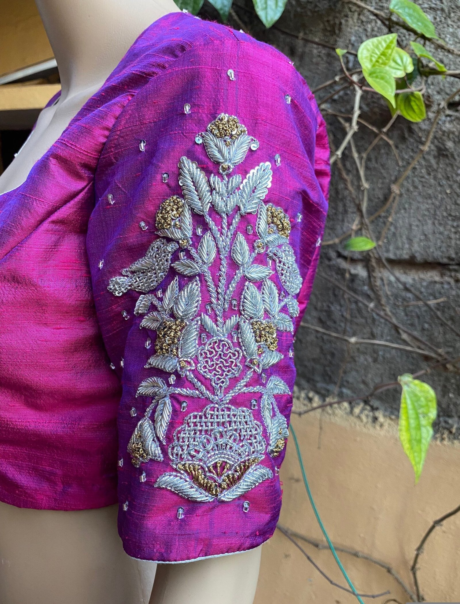 pure silk hand embroidery blouse / saree maggam blouse / purple zardosi blouse / hand embroidered blouse / pink ready made blouse zardosi