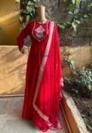 Hand embroidered red Anarkali with pure handloom banarasi dupatta / anarkali suit set / anarkali dupatta USA / Indian dresses/ voggish USA