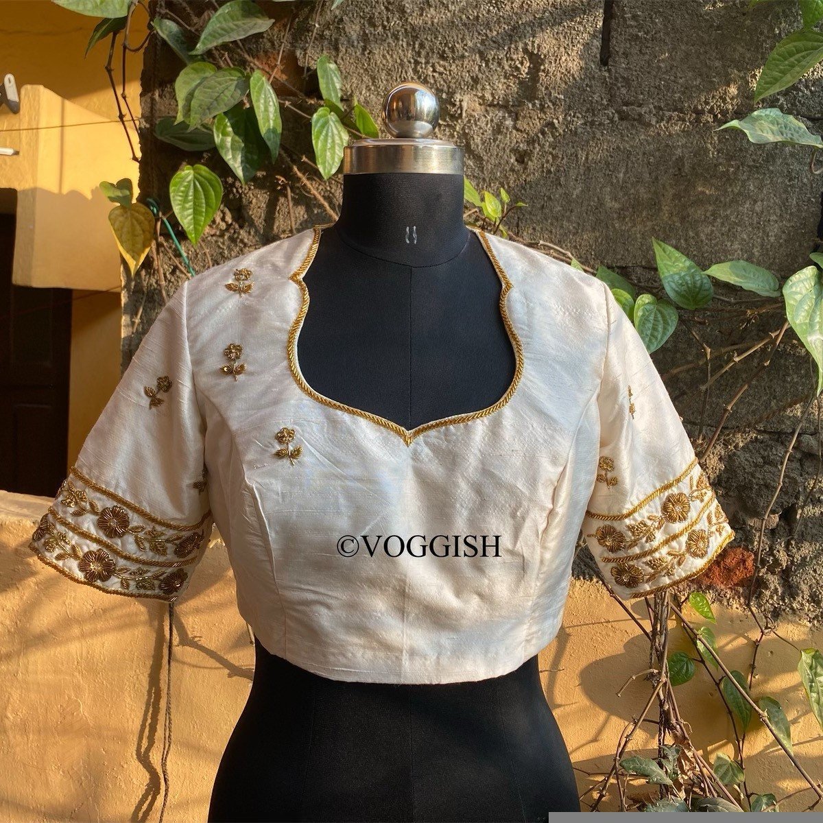 pure silk hand embroidery blouse / cream maggam blouse / raw silk zardosi blouse / hand embroidered blouse / designer ready made blouse