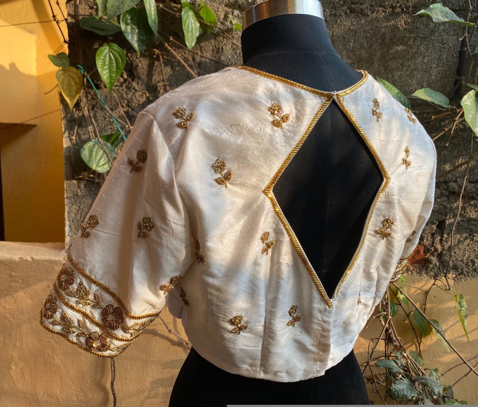 pure silk hand embroidery blouse / cream maggam blouse / raw silk zardosi blouse / hand embroidered blouse / designer ready made blouse