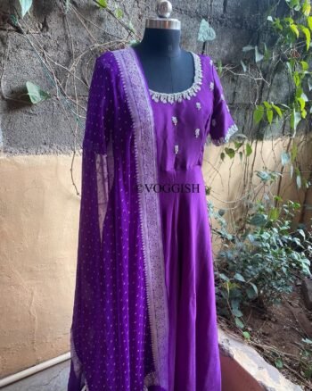 Hand embroidered Anarkali with pure handloom  banarasi dupatta / anarkali suit set / anarkali dupatta  / Indian dresses/ voggish
