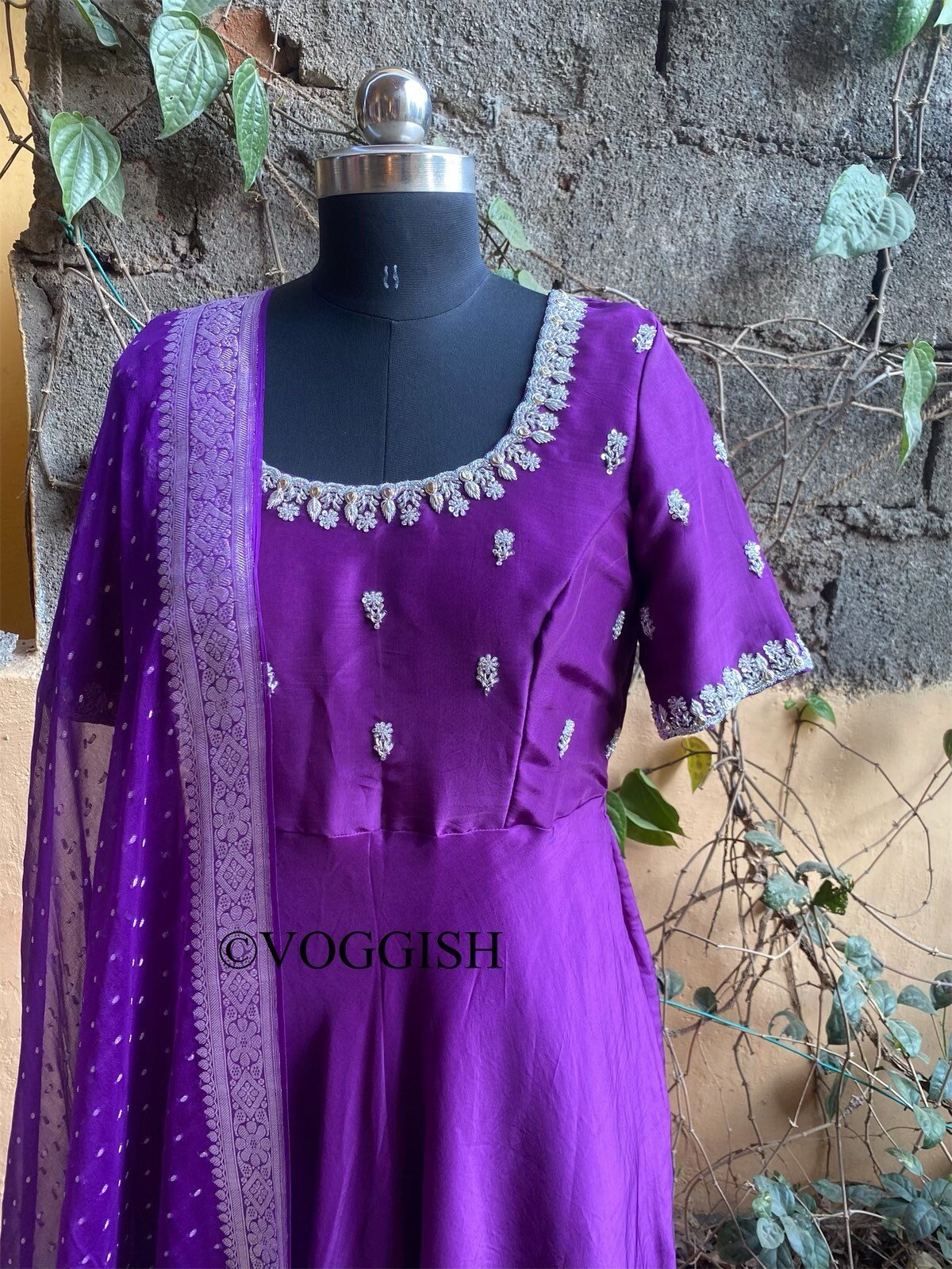 Hand embroidered Anarkali with pure handloom banarasi dupatta / anarkali suit set / anarkali dupatta USA / Indian dresses/ voggish USA
