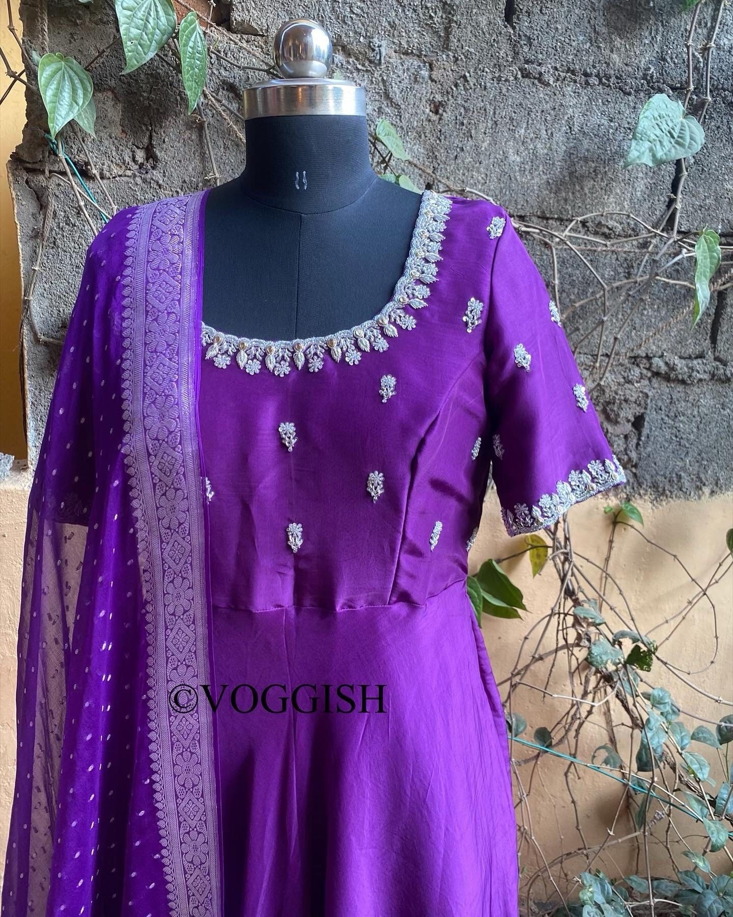 Hand embroidered Anarkali with pure handloom banarasi dupatta / anarkali suit set / anarkali dupatta USA / Indian dresses/ voggish USA