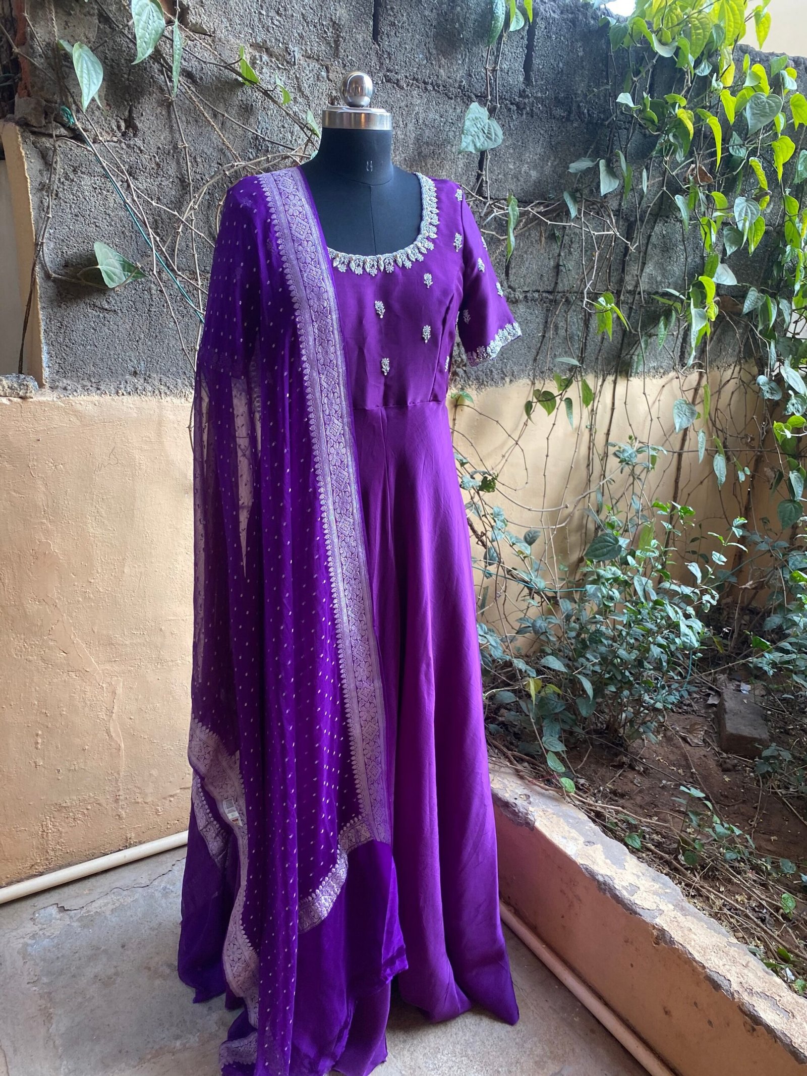 Hand embroidered Anarkali with pure handloom banarasi dupatta / anarkali suit set / anarkali dupatta USA / Indian dresses/ voggish USA