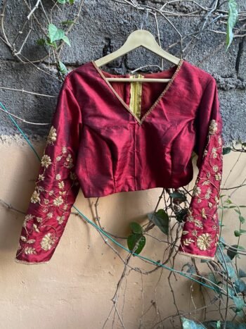 pure silk hand embroidery blouse /  red maggam blouse / raw silk zardosi blouse / hand embroidered blouse / ready made blouse zardosi/