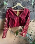 pure silk hand embroidery blouse /  red maggam blouse / raw silk zardosi blouse / hand embroidered blouse / ready made blouse zardosi/
