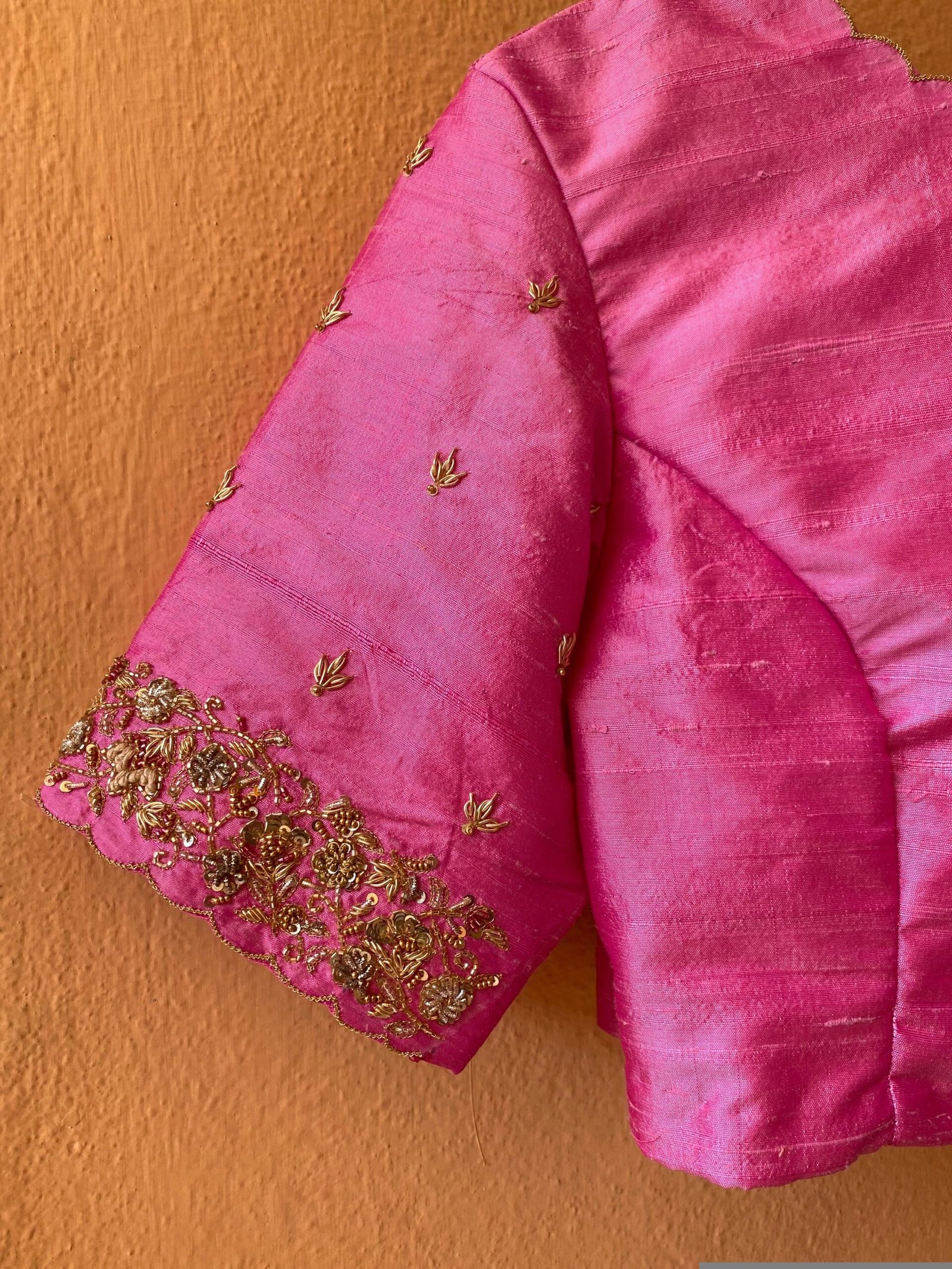 pure silk hand embroidery blouse / pinksaree maggam blouse / raw silk zardosi blouse / hand embroidered blouse / ready made blouse zardosi/
