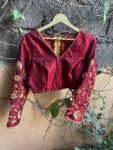 pure silk hand embroidery blouse /  red maggam blouse / raw silk zardosi blouse / hand embroidered blouse / ready made blouse zardosi/