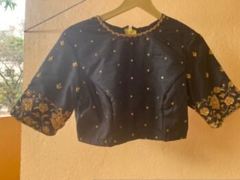 pure silk hand embroidery blouse /  black maggam blouse / raw silk zardosi blouse / hand embroidered blouse / ready made blouse zardosi/