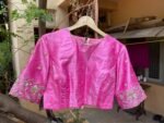 pure silk hand embroidery blouse /  pink maggam blouse / raw silk zardosi blouse / hand embroidered blouse / ready made blouse zardosi/