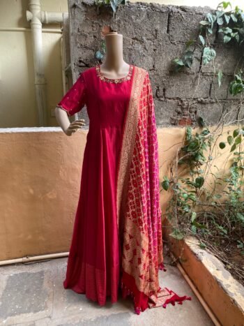 Hand embroidered Anarkali with banarasi handloom  dupatta / anarkali suit set / anarkali dupatta  / Indian dresses/ voggish
