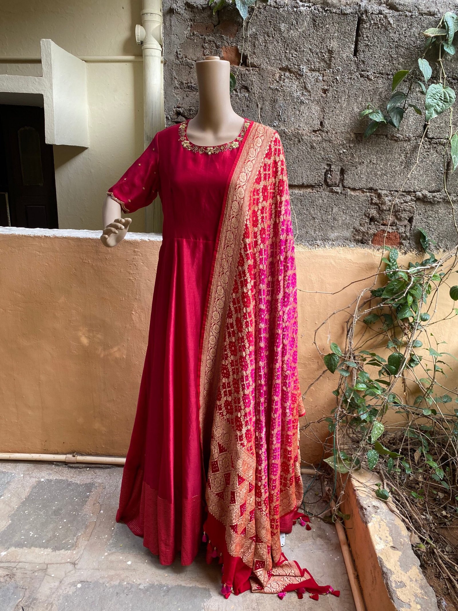 Hand embroidered Anarkali with banarasi handloom dupatta / anarkali suit set / anarkali dupatta USA / Indian dresses/ voggish USA