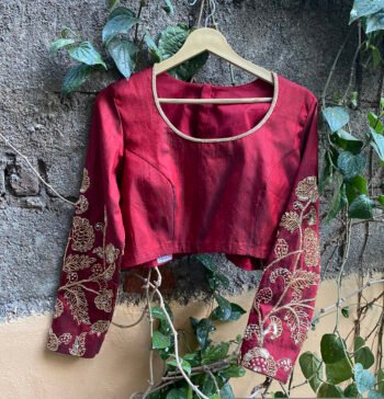 pure silk hand embroidery blouse /  red maggam blouse / raw silk zardosi blouse / hand embroidered blouse / ready made blouse zardosi/