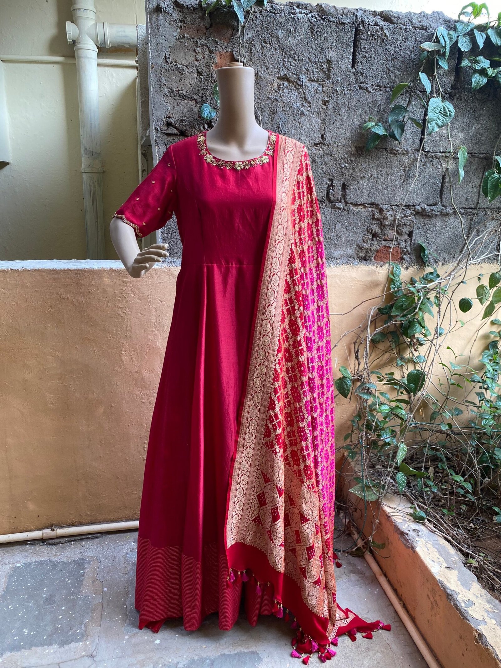 Hand embroidered Anarkali with banarasi handloom dupatta / anarkali suit set / anarkali dupatta USA / Indian dresses/ voggish USA