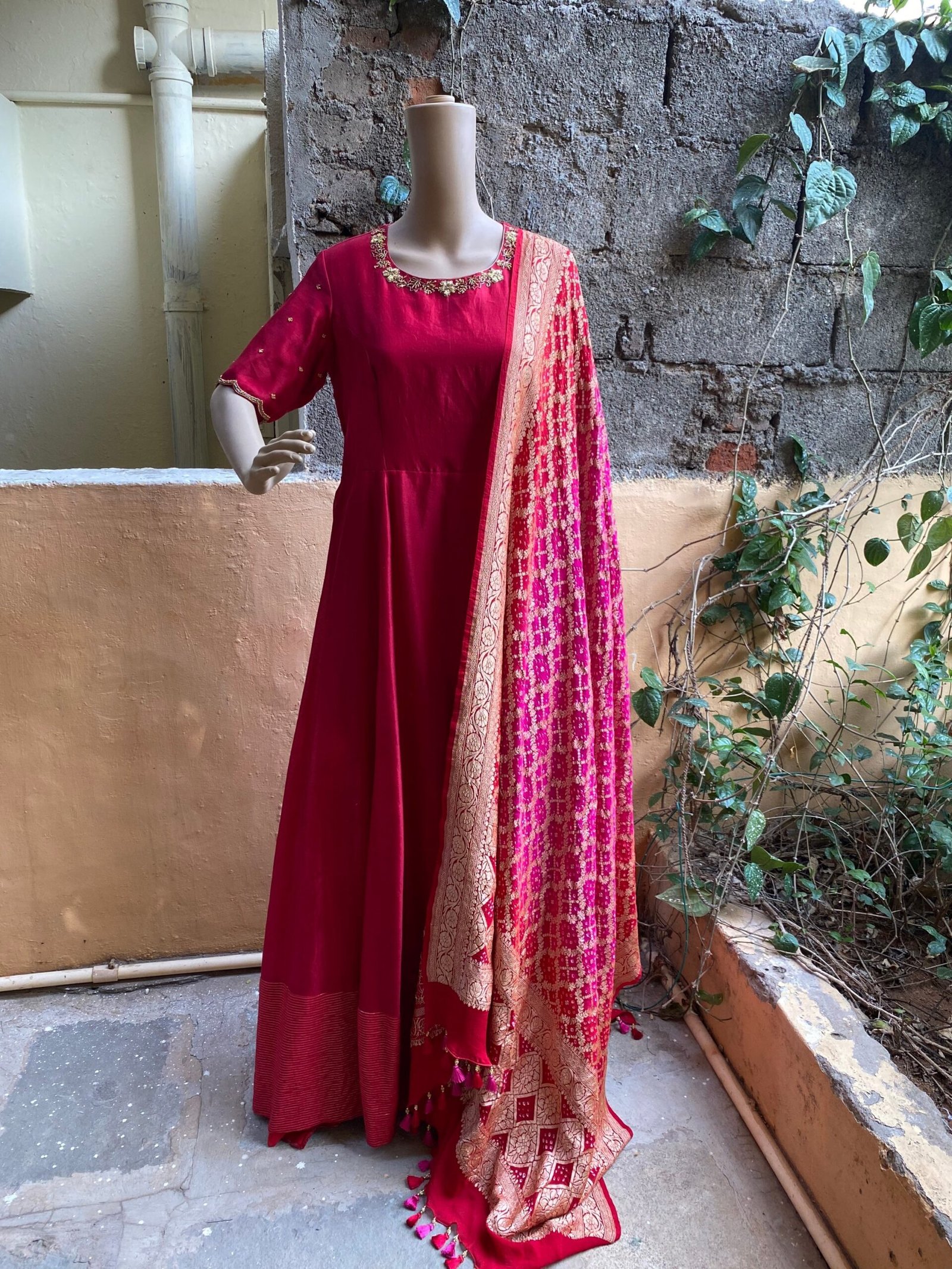 Hand embroidered Anarkali with banarasi handloom dupatta / anarkali suit set / anarkali dupatta USA / Indian dresses/ voggish USA