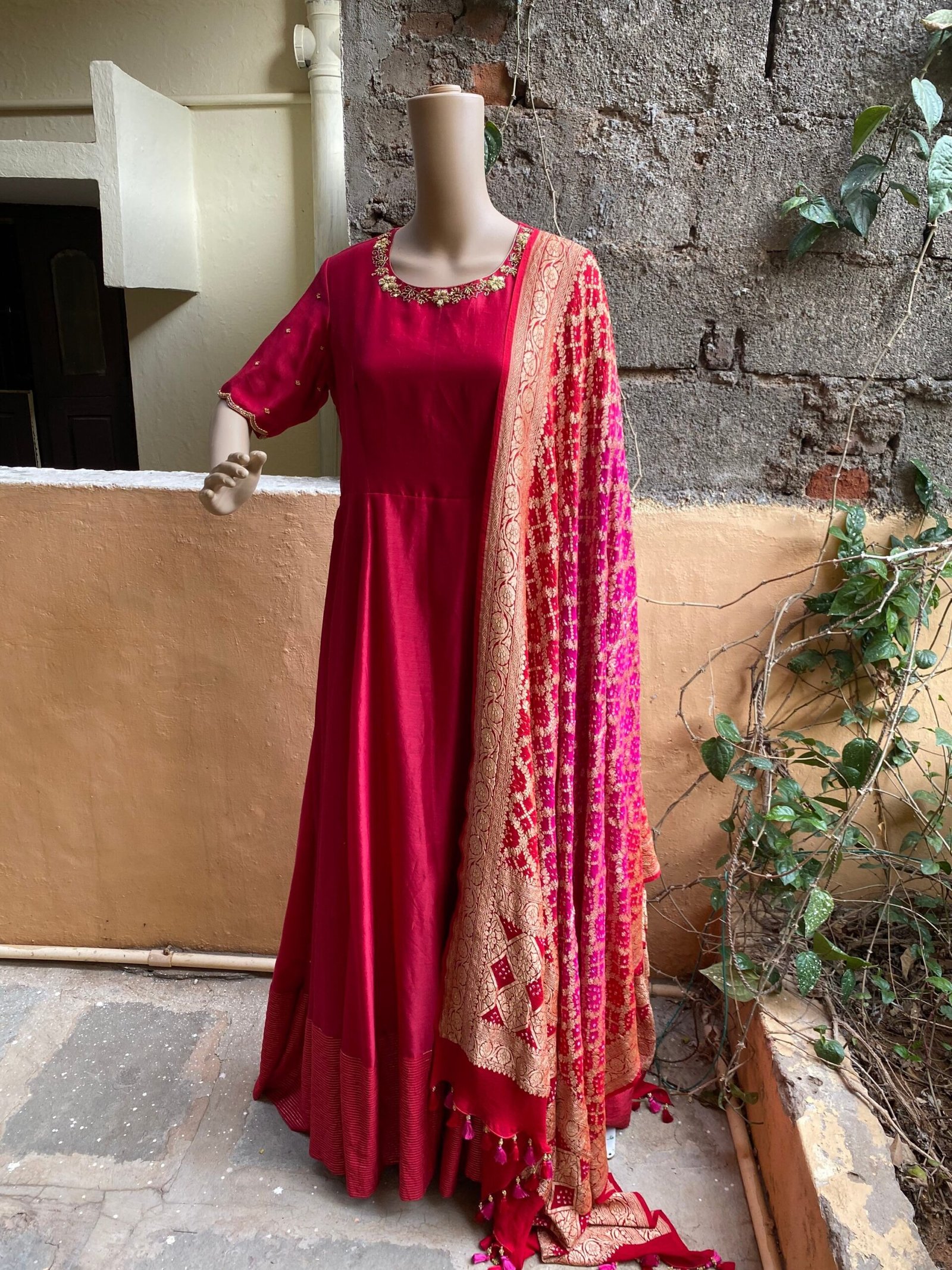 Hand embroidered Anarkali with banarasi handloom dupatta / anarkali suit set / anarkali dupatta USA / Indian dresses/ voggish USA