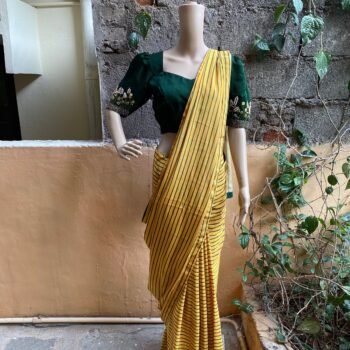 Stripes Saree with blouse/ crepe saree embroidery blouse / modern saree / stripes  designer saree / cocktail saree/ modern saree blouse